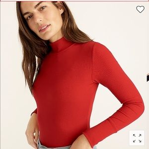 Red Ribbed stretch-cotton mockneck top turtleneck